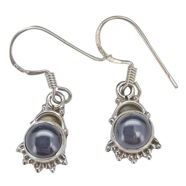 Round Black Onyx Dangle Earrings