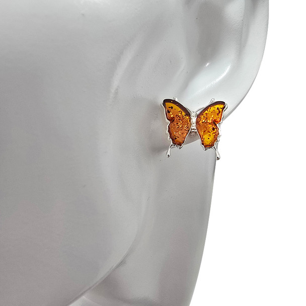 Cognac Amber Butterfly Stud Earrings