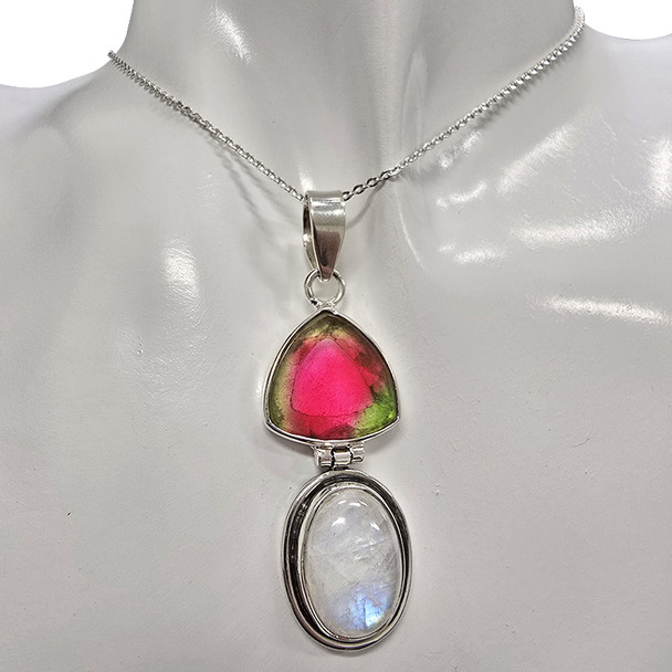 Tourmaline/Moonstone Sterling Silver Pendant