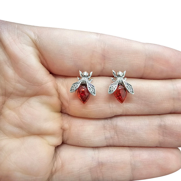 Cognac Amber Sterling Silver Fly Stud Earrings (E-CG-6184)