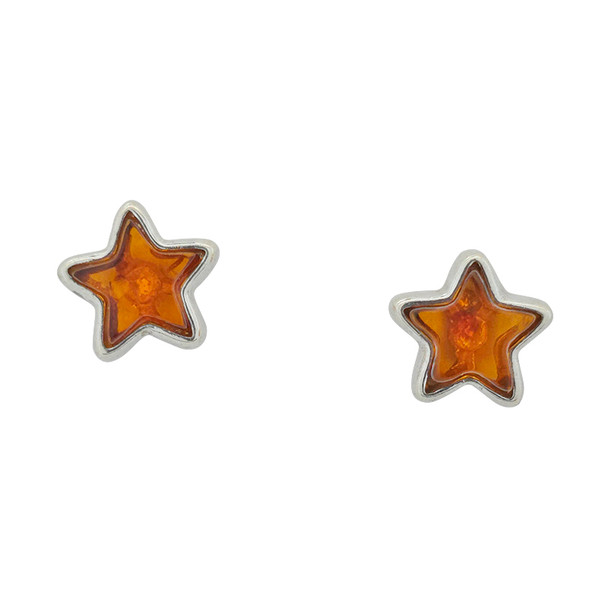 Star Cognac Amber Sterling Silver Stud Earrings