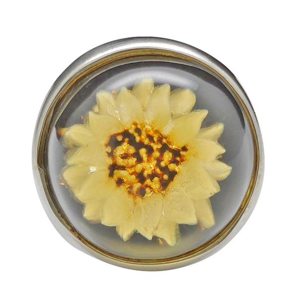 Cameo Amber Silver Sunflower Adjustable Ring