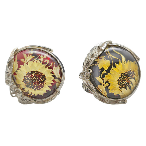 Cameo Amber Silver Sunflower Adjustable Ring (R-CAM-6640)