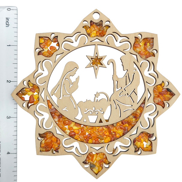 Christmas Ornament, Amber Nativity Scene Suncatcher/Magnet