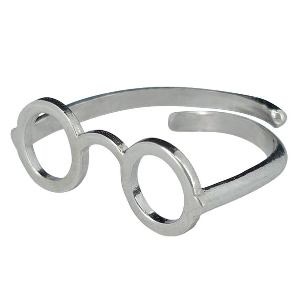 Glasses Rhodium Plated Silver Adjustable Ring (R-SLV-6801-Adj)