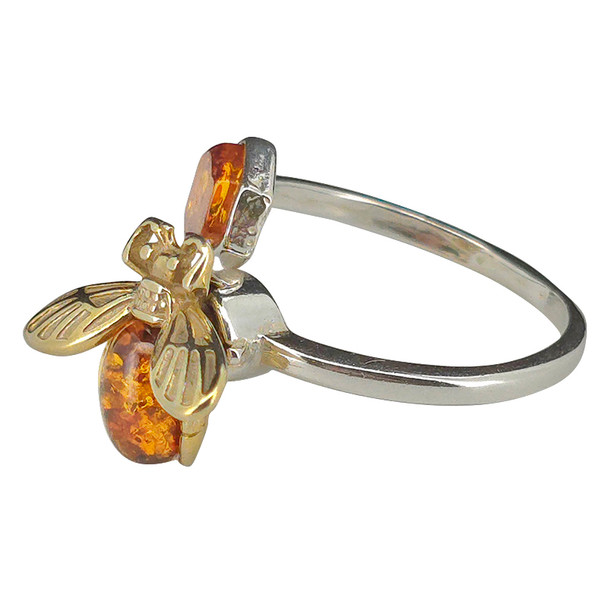 Spinner Adjustable Ring With Cognac Amber Bee Design