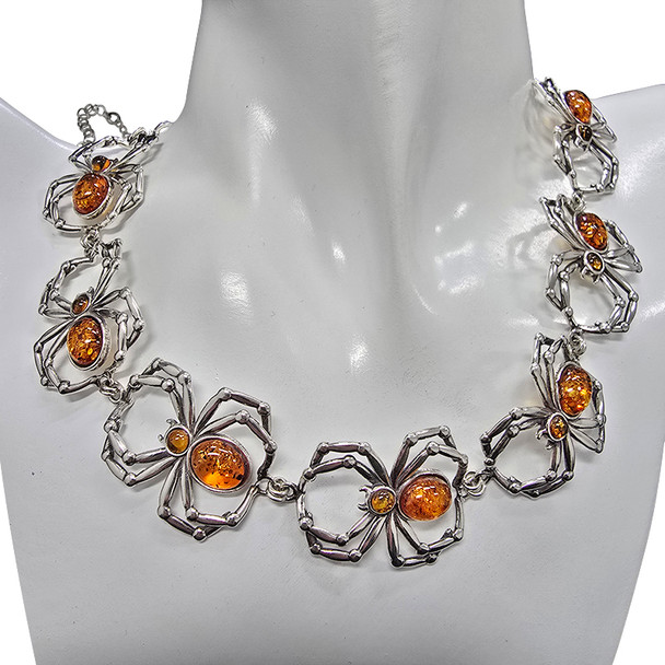 Cognac Amber Spider Necklace 18"