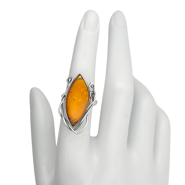 Cognac Amber Sterling Silver Handmade Adjustable Ring (R-CG-7140)