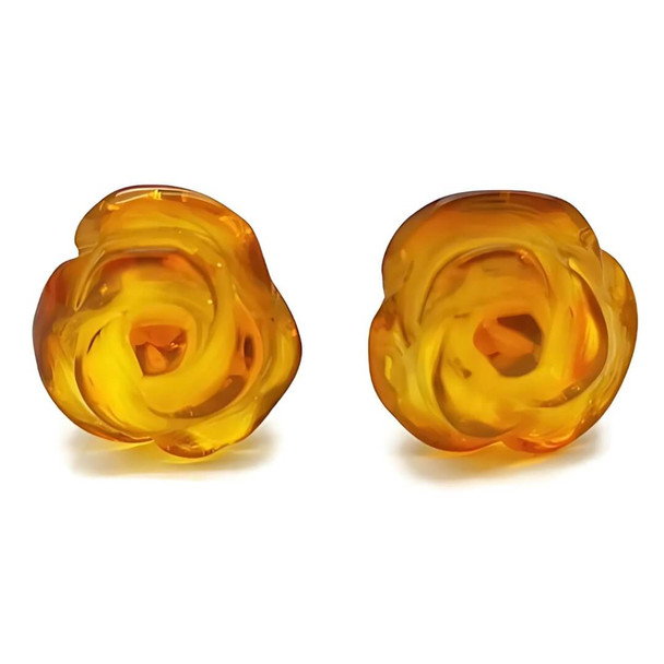Baltic Amber Carved Rose Earrings