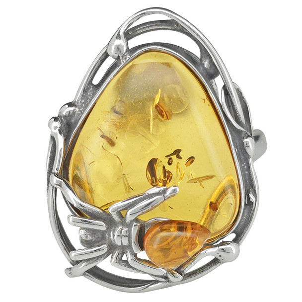 Cognac Amber 925 Silver Spider Ring
