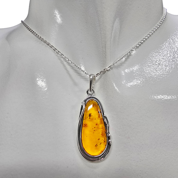 Handmade Cognac Amber Sterling Silver Pendant