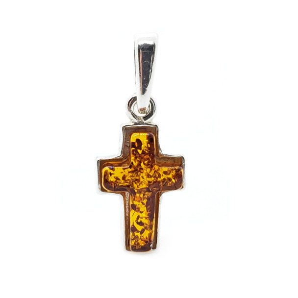 Cognac Amber Carved Cross Pendant