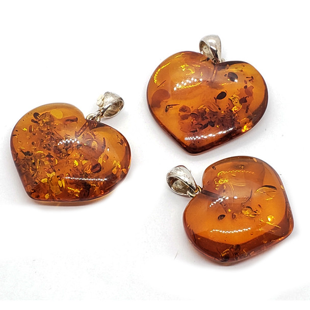 Small Cognac Amber Heart Pendant