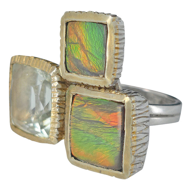 Ammolite/Aquamarine Sterling Silver Adjustable Ring