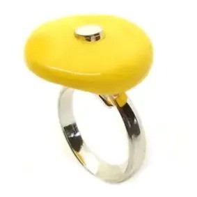 Butterscotch Amber .925 Silver Adjustable Button Ring