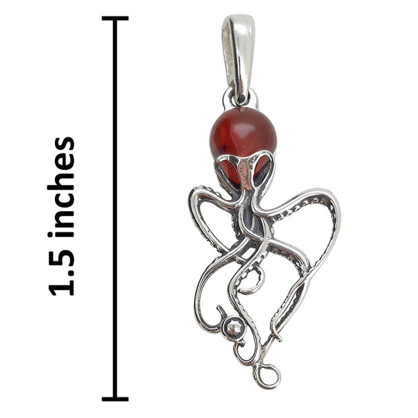 Octopus Cherry Amber Sterling Silver Small Pendant