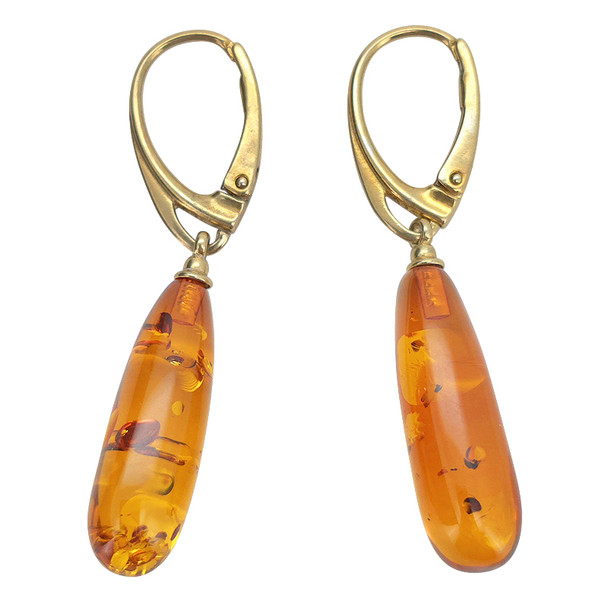 Cognac Amber Gold-Plated Silver Drop Earrings
