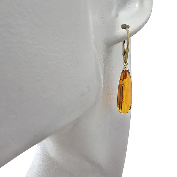 Cognac Amber Gold-Plated Silver Drop Earrings