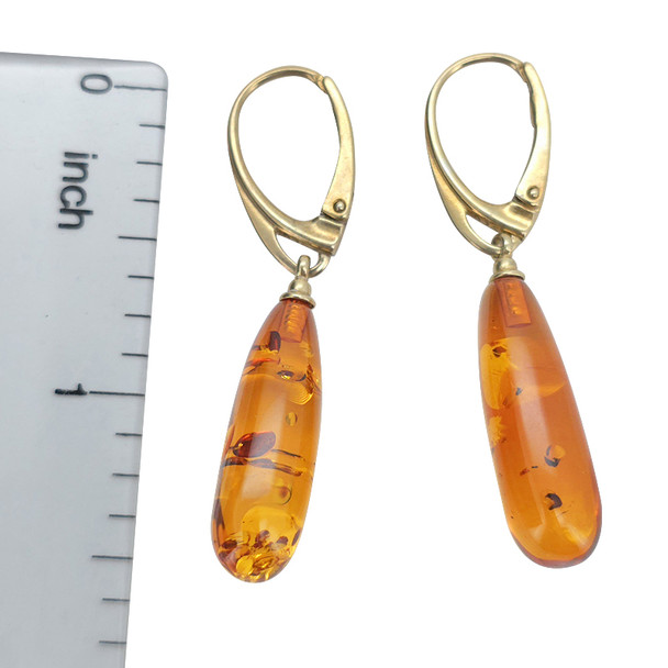 Cognac Amber Gold-Plated Silver Drop Earrings