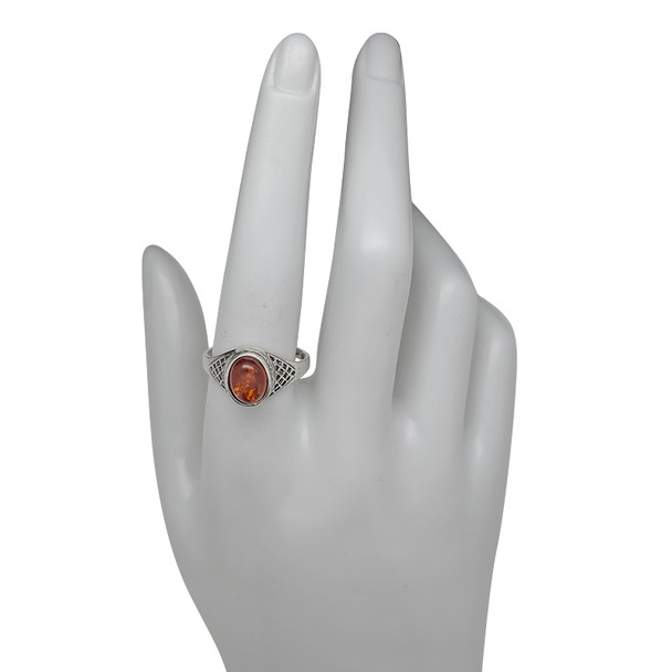 Cognac Amber Sterling Silver Ring (R-CG-2032)