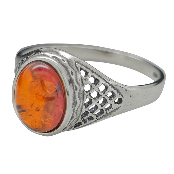 Cognac Amber Sterling Silver Ring (R-CG-2032)