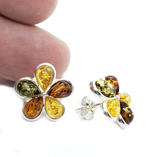 Flower Multicolor Amber Stud Earrings