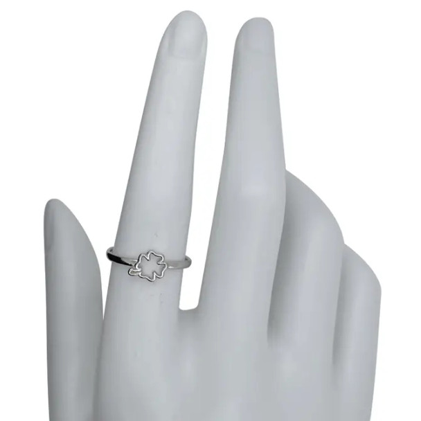 Clover Rhodium Plated Silver Adjustable Ring