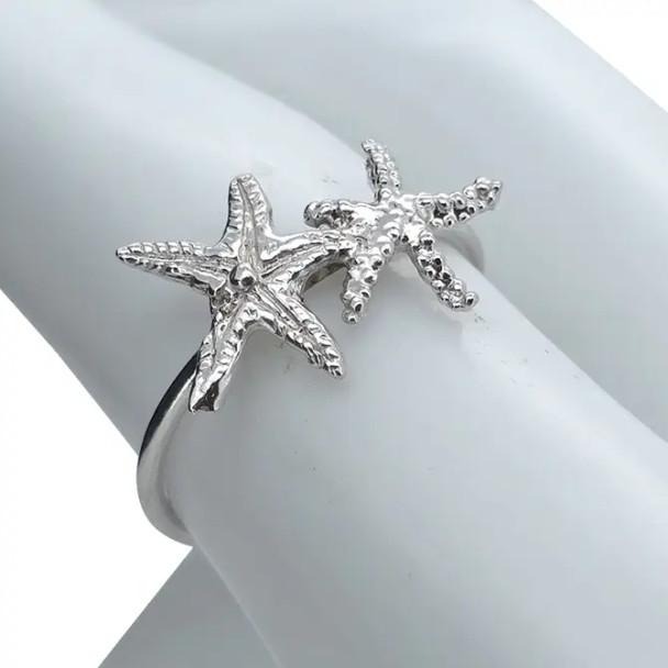 Starfish Rhodium Plated Silver Adjustable Ring