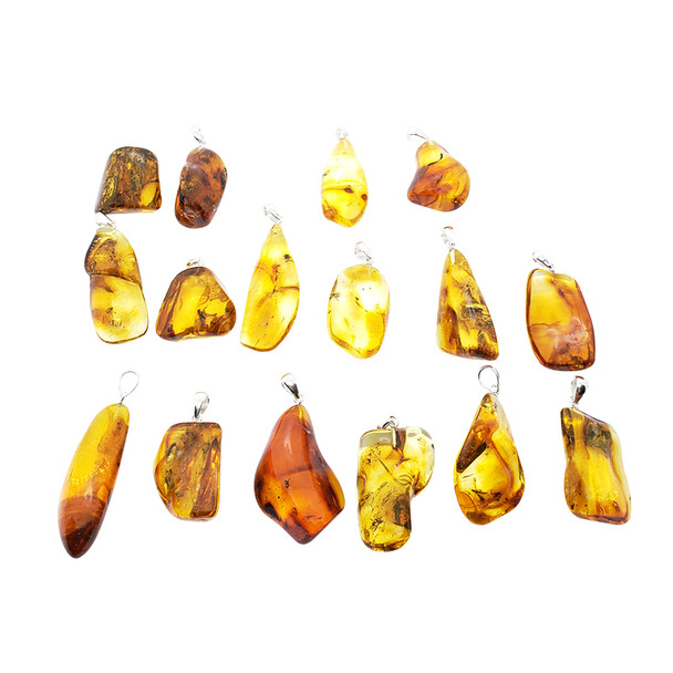 Natural Baltic Amber With Insects Silver Pendant