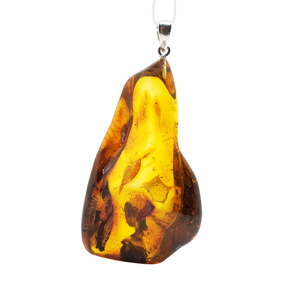 Natural Baltic Amber With Insects Silver Pendant