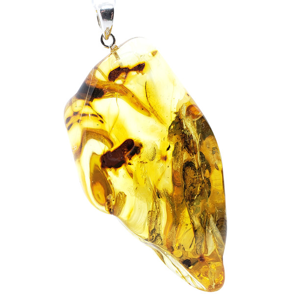 Natural Baltic Amber With Insects Silver Pendant