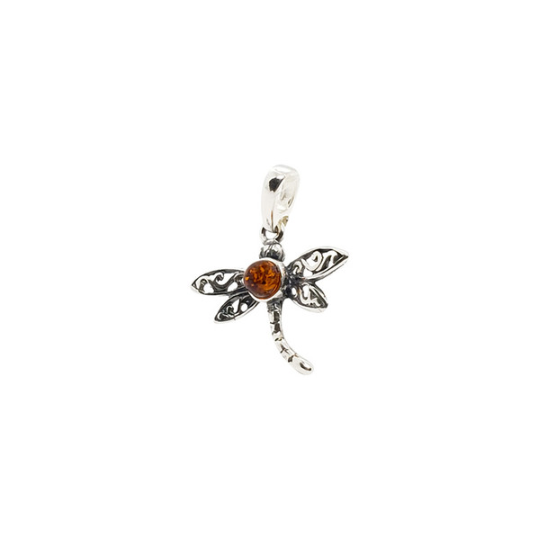 Cognac Amber .925 Silver Small Dragonfly Pendant
