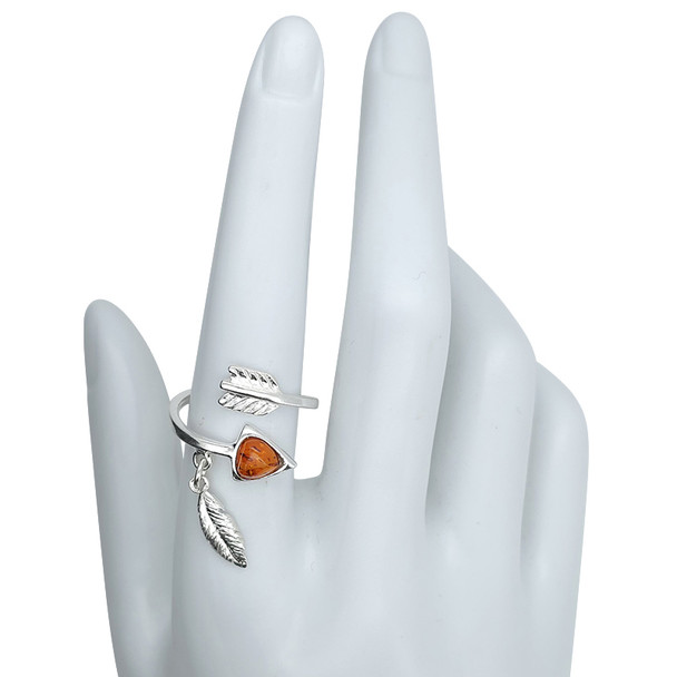 Cognac Amber Sterling Silver Arrow Adjustable Ring