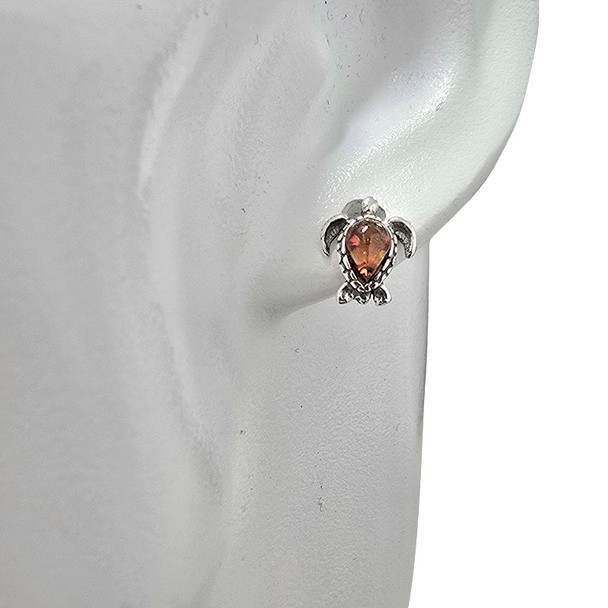 Cognac Amber Sterling Silver Turtle Stud Earrings