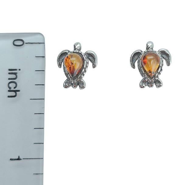 Cognac Amber Sterling Silver Turtle Stud Earrings