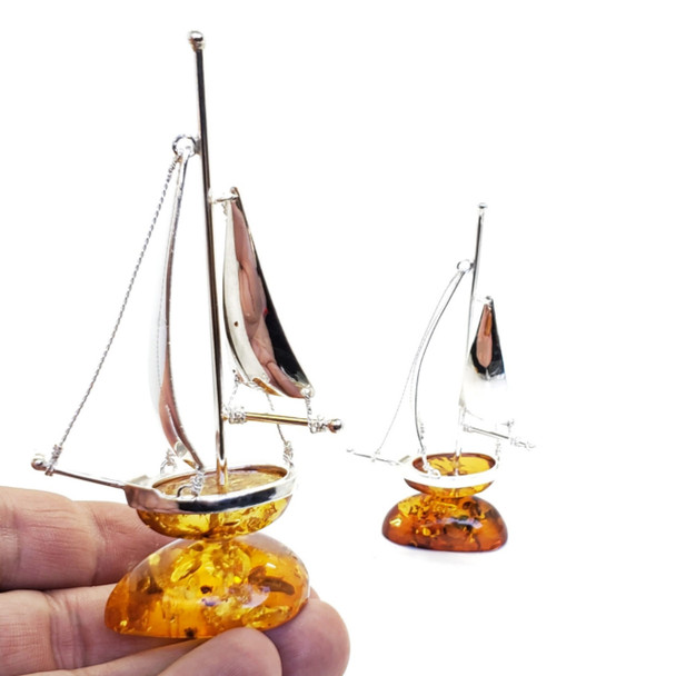 Cognac Amber Sterling Silver Boat Statuette