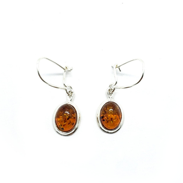 Cognac Amber Silver Earrings On Hooks (E-CG-2572-A)
