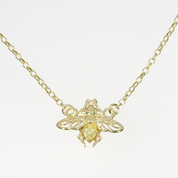 Bee Citrine Amber Gold Plated Silver Necklace