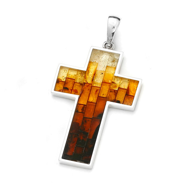 Multi-Color Amber Mosaic Cross Pendant