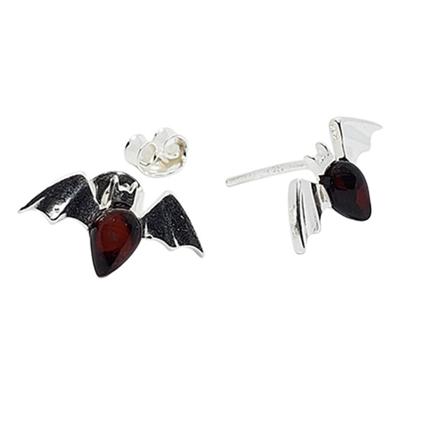 Baltic Amber Sterling Silver Bat Earrings. Amber Jewelry