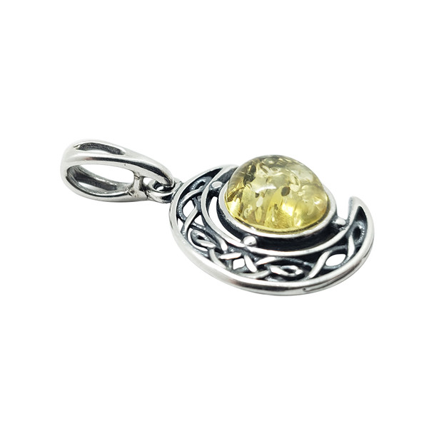 Citrine Amber Oxidized Silver Celtic Moon Pendant
