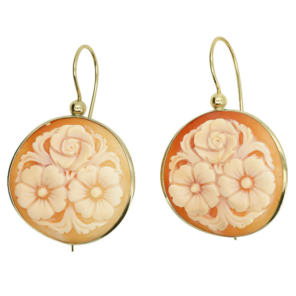 Italian Shell Gold Plated Silver Flowers Earrings On Hooks