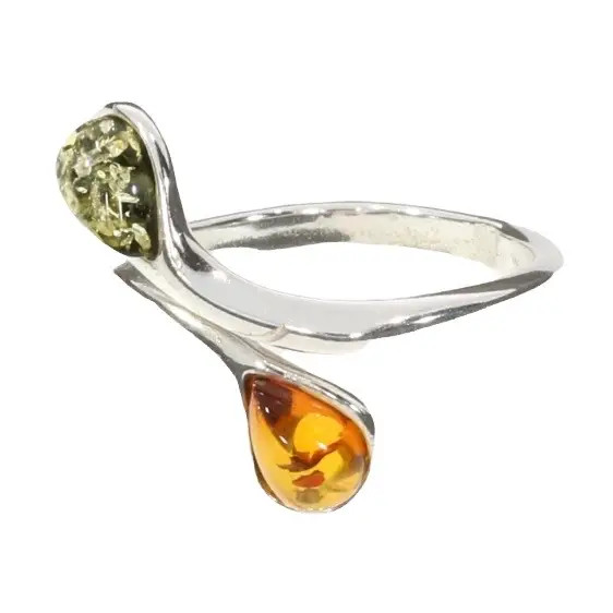Multicolor Amber Sterling Silver Adjustable Ring
