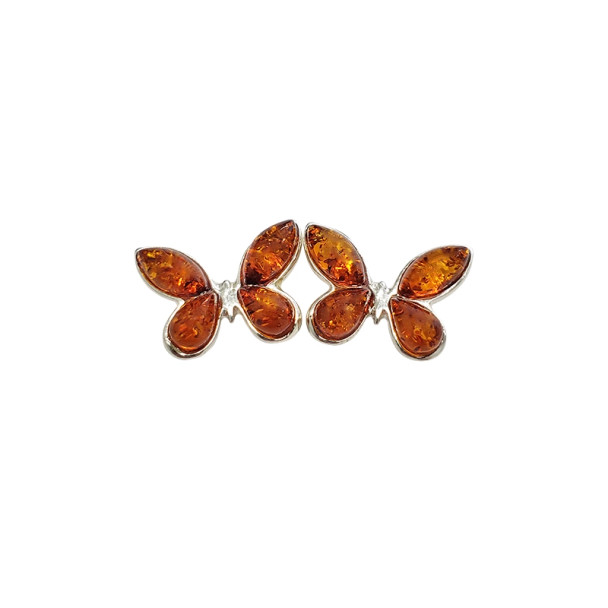 Cognac Amber Butterfly Stud Earrings