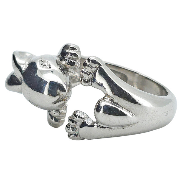 Bunny Rhodium Plated Silver Adjustable Ring