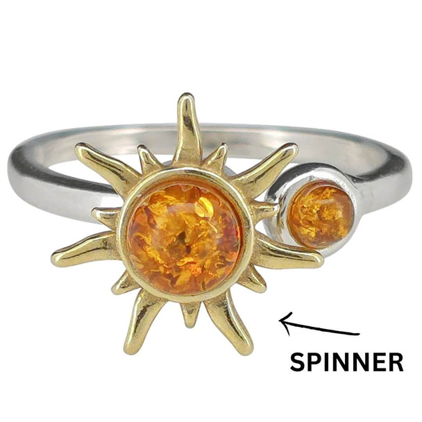 Amber Gold Plated Silver Spinner Sun Adjustable Ring