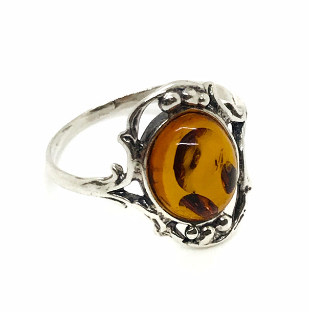 Cognac Amber Silver Ring
