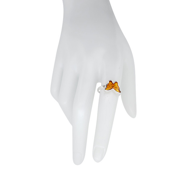 Butterfly Cognac Amber Silver Ring