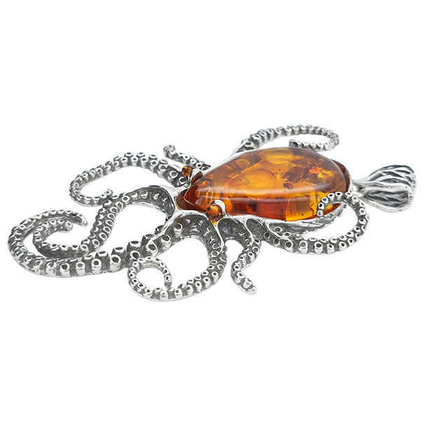 Cognac Amber Handmade Octopus Pendant