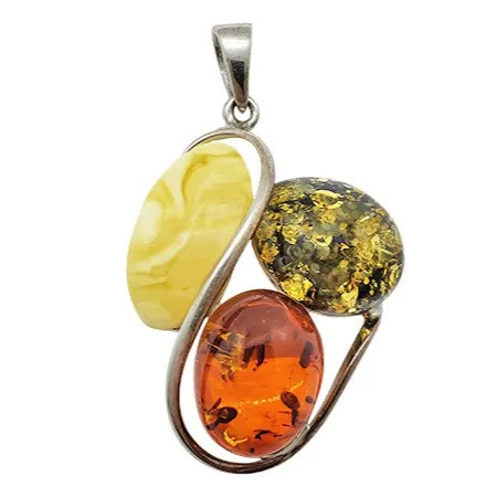 Handmade Multicolor Amber Sterling Silver Pendant